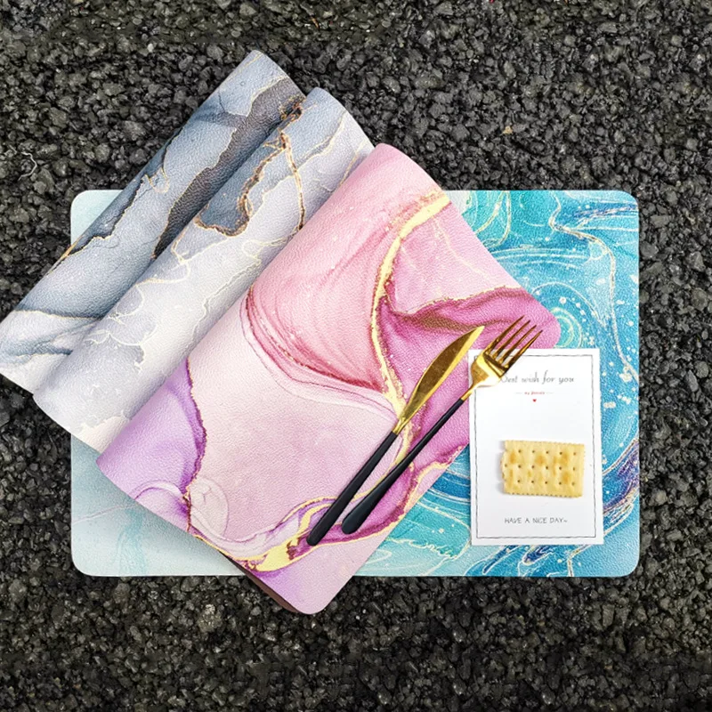

Nordic Ins Style Imitation Leather Placemat Multi-color Printing Home Table Mat Water Oil Proof Heat Insulation Anti-scalding
