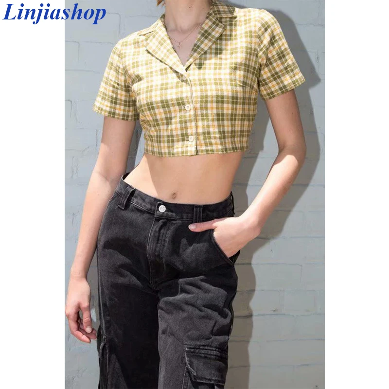 Женская свободная рубашка в клетку Повседневная универсальная винтажная с