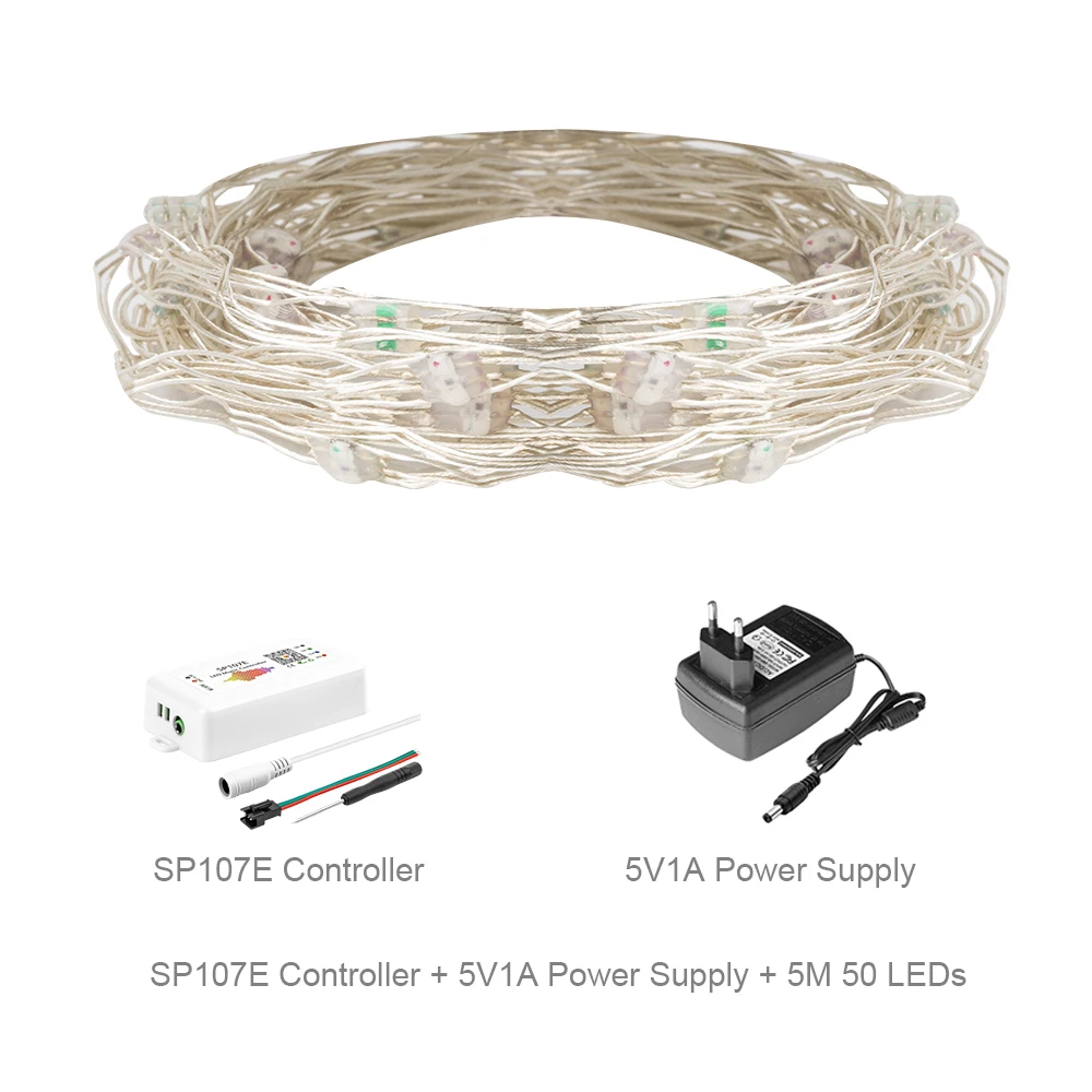 50 светодиодный s/string WS2812B предварительно припаянный светодиодный s String DC5V светодиодный модуль индивидуально адресуемый Bluetooth музыкальный контроллер IP30 - Цвет: SP107E 5m Copper Set