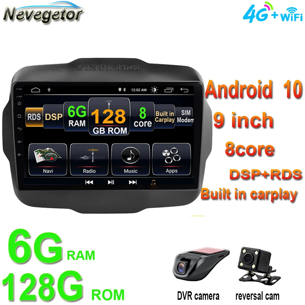 6G + 128G carplay 9 &quotAndroid 10 автомобиль для Jeep Renegade 2016 2017 2018 Navi GPS навигация