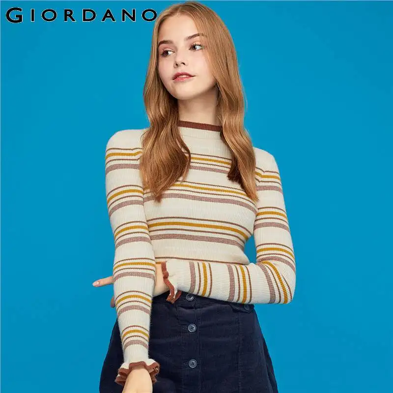 Женский свитер с кружевными манжетами Giordano тонкий мягкий эластичный пуловер