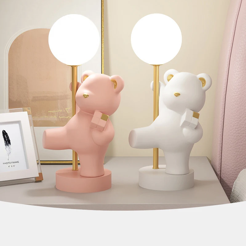 Creative Simple Cute Bear Lamp Eye Protection Book Lamp Night Lamp Table Lamp Warm Heart Gift Girlfriend Child Kawaii Pink Bear