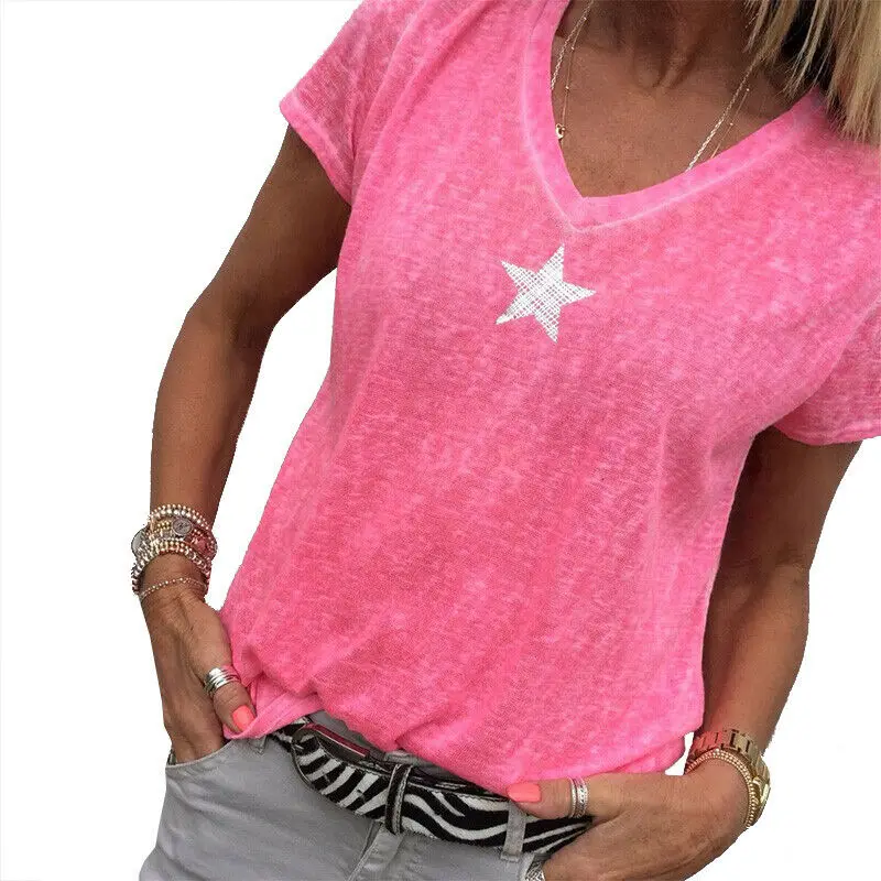 

Women Short Sleeve Stars Print T-Shirt Tops Ladies Summer Blouse Tee Plus Size
