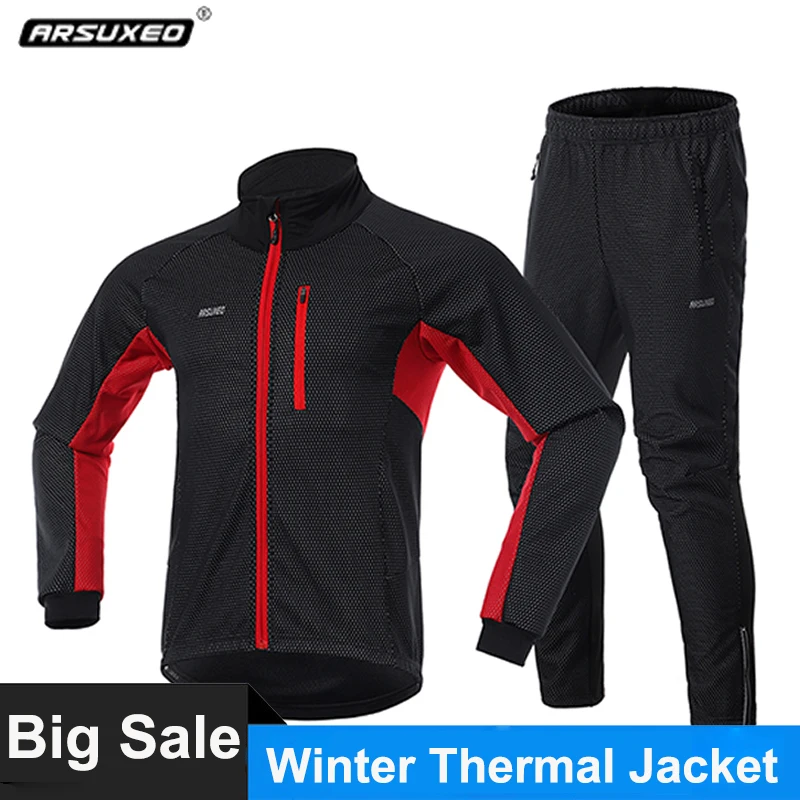 

ARSUXEO Men's Winter Cycling Jacket Windproof Thermal MTB Bike Jacket Warm Up Bicycle Clothing Sports Coat Reflective Cycling Je