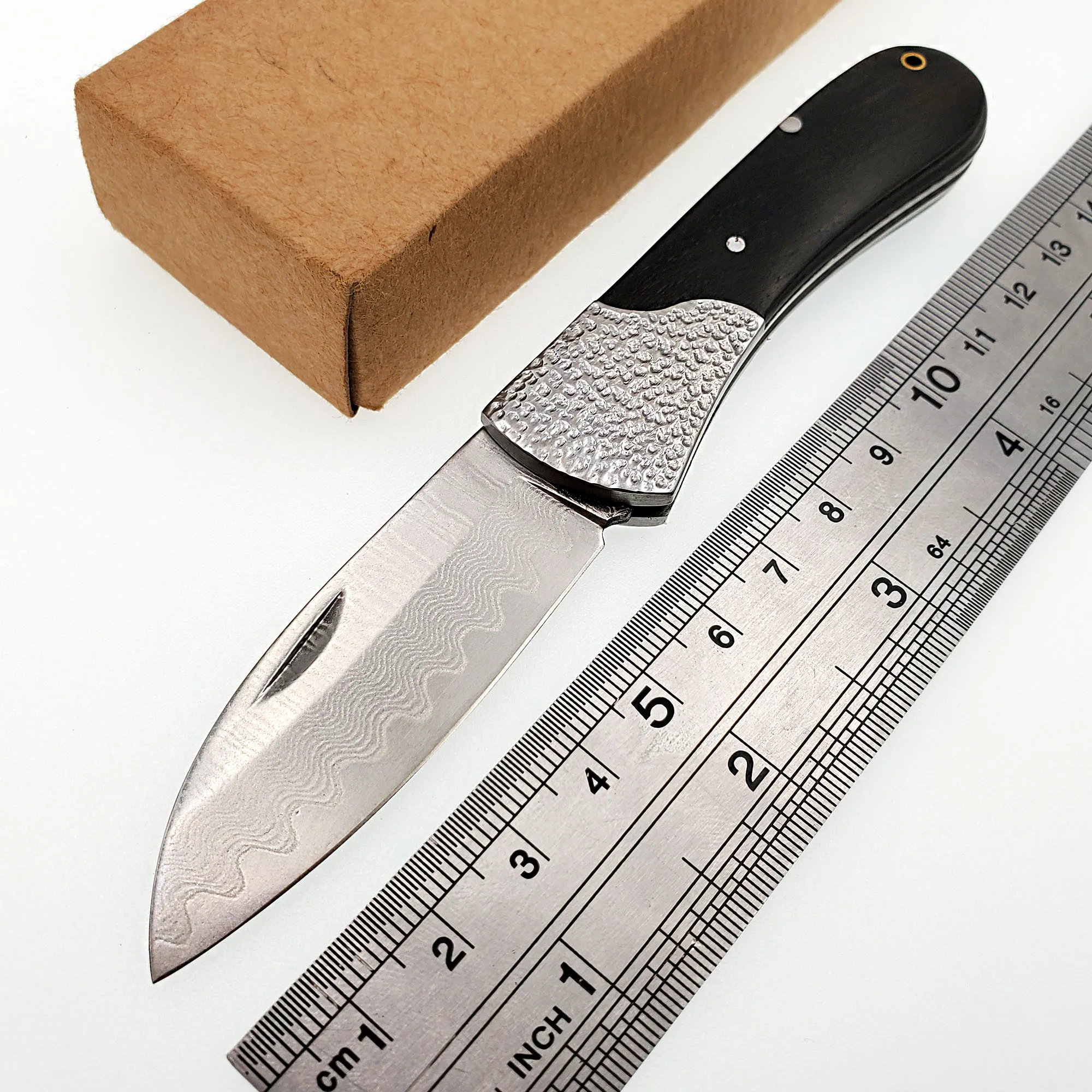 Карманный складной нож JSSQ дамасское лезвие ручка из черного дерева тактические