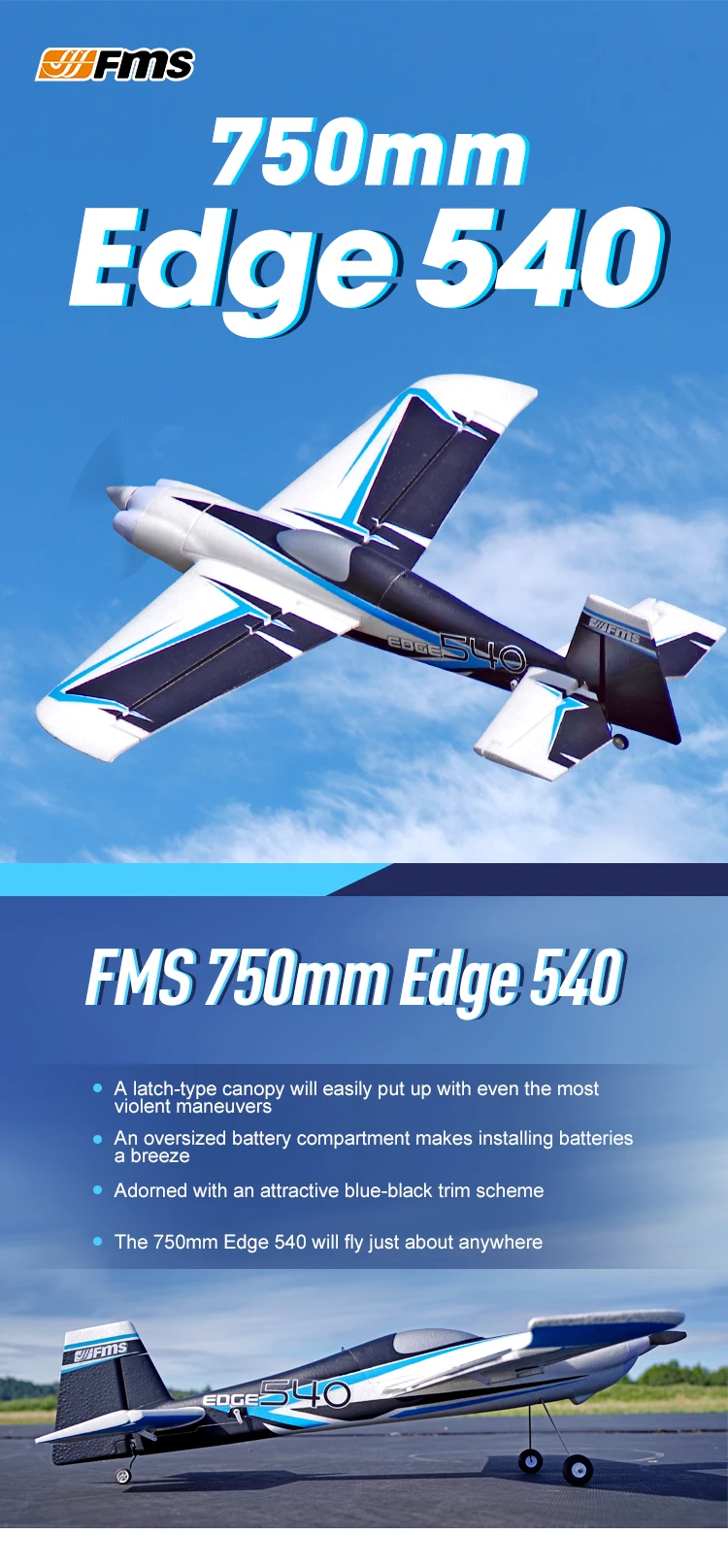 Радиоуправляемый самолет FMS Plane 750 мм Edge 540 Крытый парк флаер 3D Акробатический Спорт с рефлекторным гироскопом авто Баланс PNP модель самолет для хобби