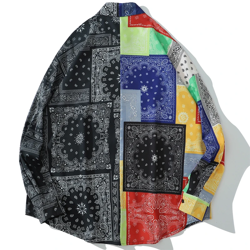 

2020 Cashew flowers Print Hawaiian Beach Shirts Men Summer Beach Holiday Casual Long Sleeve Shirt Tops Fashion Harajuku Blouse