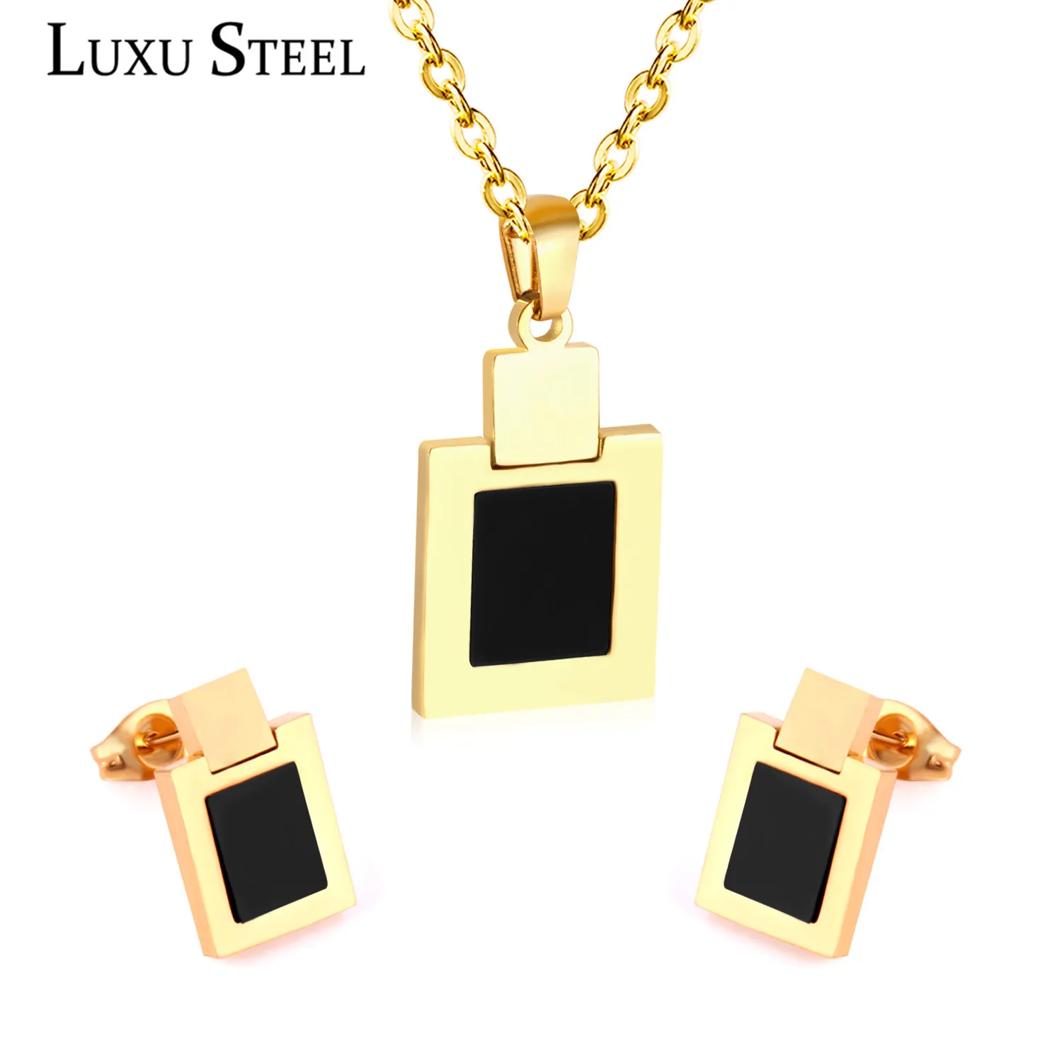 LUXUSTEEL, классические ювелирные изделия, новинка, нержавеющая сталь, черный корпус, ювелирные наборы для женщин, золото/серебро, геометрические ювелирные изделия, Кулон, Ожерелье