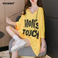 needbo tshirt oversize women casual hooded t shirt women korean letter half sleeve tee shirt femme funny student t shirt tops