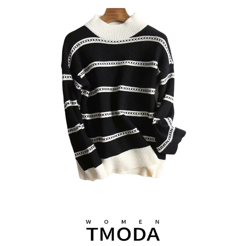 TMODA Za 2021 трикотажные женские однотонные свободные размера плюс с круглым вырезом