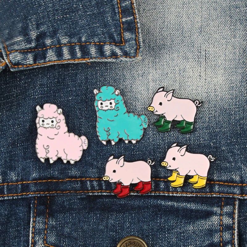 Креативная розовая и синяя брошь в виде альпаки милые животные серия булавка