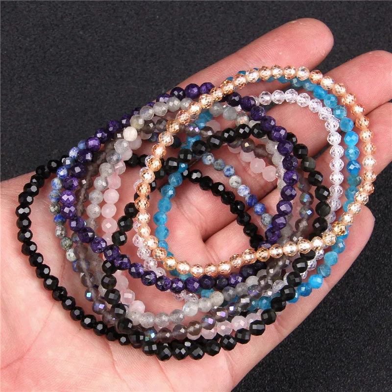 Top Quality 4mm Handmade Micro Faceted Beads Bracelet Women Natural Charoite Labradorite lapis lazuli Obsidian | Украшения и