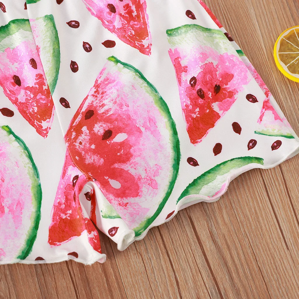 

Baby Girl's Sleeveless Strapless Casual Fashion Letters Print Tops+Watermeloon Design Shorts 2pcs Clothing Sets Cool Summer Sets