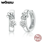 Женские серьги-кольца WOSTU, Круглый фианит из стерлингового серебра 925 пробы с принтом в виде собачьей лапы, модные ювелирные изделия, CQE938