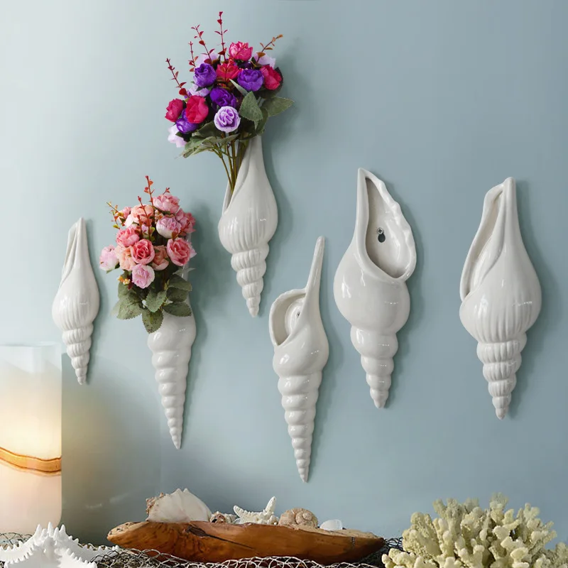 

Modern White Ceramic Conch Crafts Wall Hanging Ornaments Conch Home Decor Crafts Garden Wall Decorations Creative Gifts
