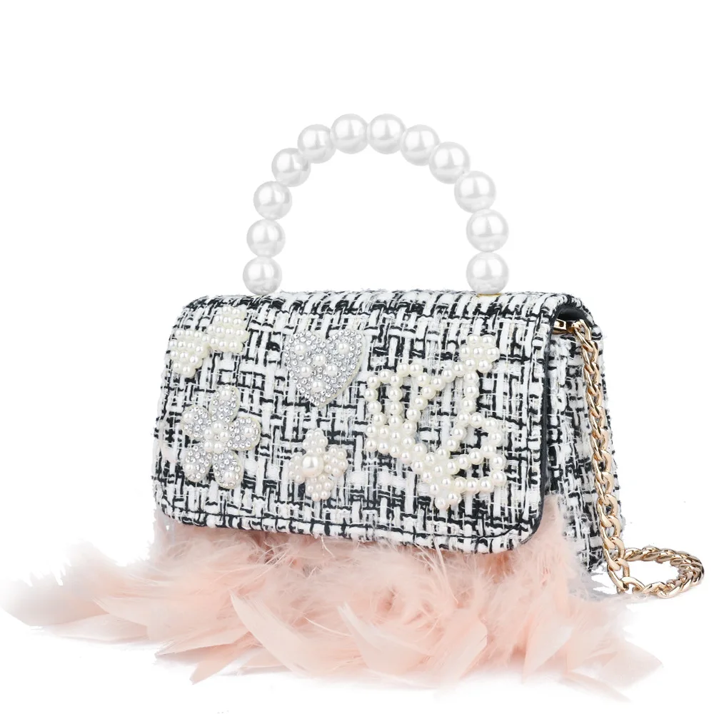 

Fashion Princess Female Bag Woolen Cloth Feather Butterfly Love Shoulder Bag Girl Handbag Mobile Phone Storage Mini Square Bag