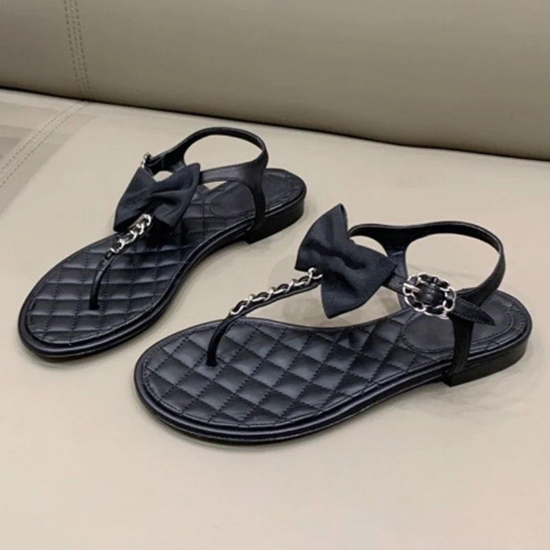 

Prowow New HIgh Quality Summer Leather Summer Sandals Bowtie Designer Shoes Women Flats Zapatos Mujer