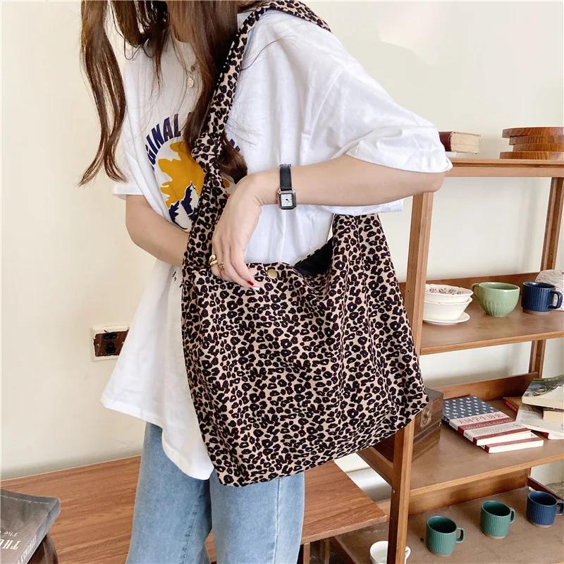 

Stylish chic leopard print buckled diagonal cross-pack large-capacity one-shoulder shopping bag canvas bag