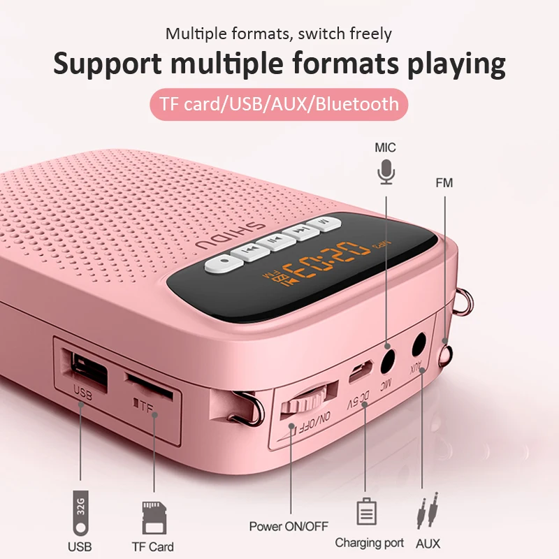 Усилитель голоса SHIDU S278 15 Вт с микрофоном FM-радио AUX портативный Bluetooth-динамик для