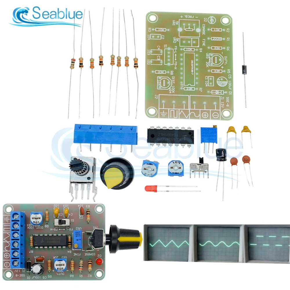 

DC 12V 50-5KHz ICL8038 Monolithic Function Signal Generator Module Sine Square Triangle Welded DIY Kit Sine Square Triangle