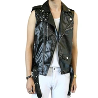 male leather vest good quality leather gilet summer sleeveless pu leather motorcycle jackets waistcoat men slim fit size 2xl