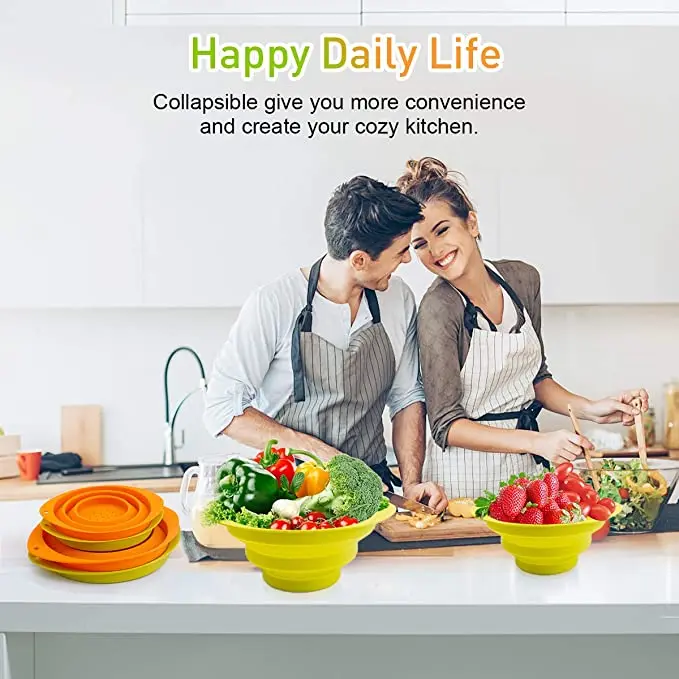 Складной дуршлаг силиконовое сито для еды с ручками портативный слив овощей и