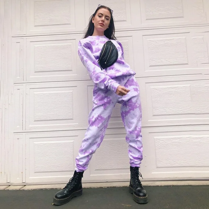 

2020 Fashion Women High Waist Casual Trousers Tie Dye Printing Rainbow Color Streetwear Pants Plus Size