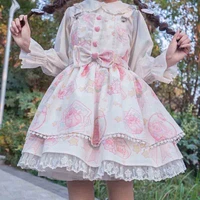 japanese sweet kawaii jsk lolita women dress vintage victorian gothic cartoon sleeveless bow lace princess party dresses female
