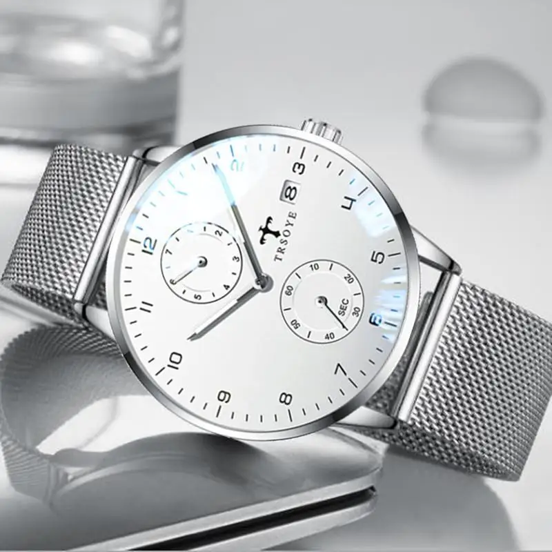 

2021 New Brand Watch Men's 4-Pin Date Week Waterproof Luminous Double Calendar Personality Cool Men's Watch Fashion