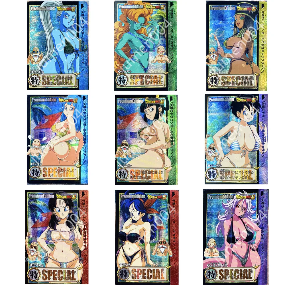 9Pcs Anime Dragon Ball Game Card ChiChi Android 18 Kuririn Son Goku Master Roshi Out of print Flash Collection Toys Gift - купить по
