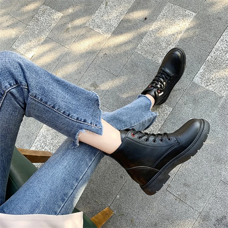 Зимние ботинки женские ботильоны на шнуровке Mujer Botas Invierno Basic bottes femme Feminina stivali donna