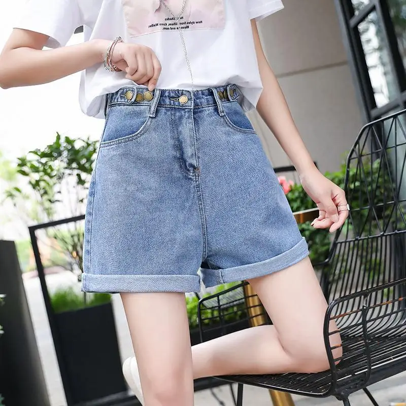 Женские джинсовые шорты Fitaylor свободные повседневные с высокой талией лидер