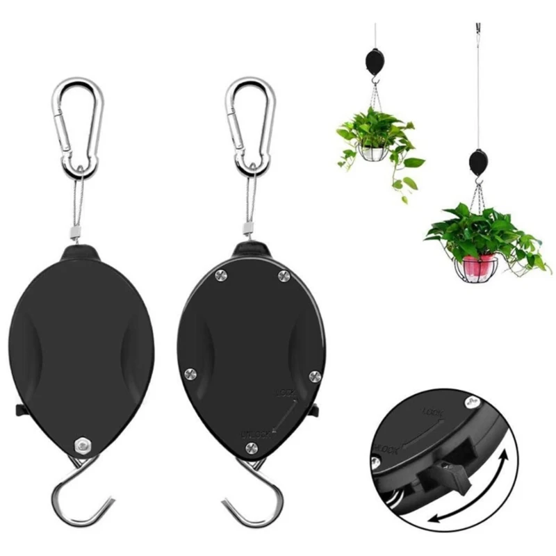 

H58B Retractable Plant Pulley Hanger Hanging Planter Flower Basket Hook for Garden
