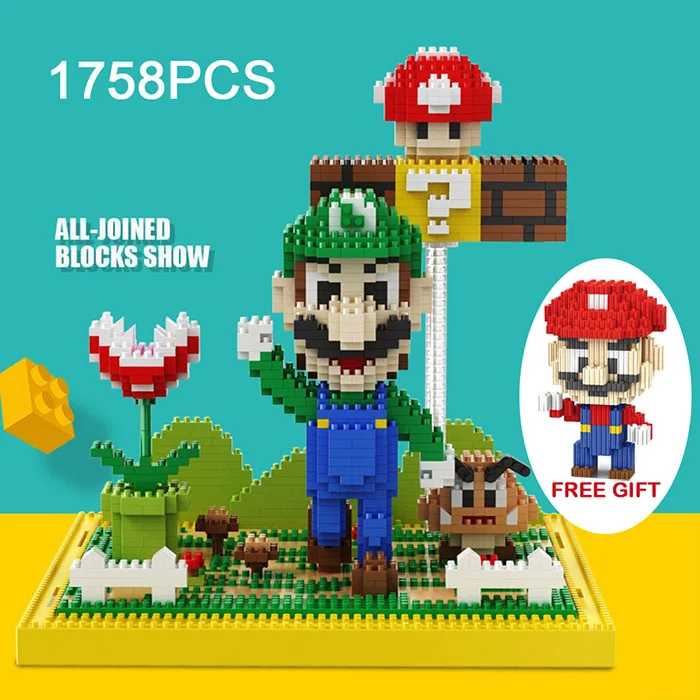 1758pcs Luigi GIFT 2497 шт Супер Марио Луиджи мини алмазные Строительные блоки DIY кирпичные игрушки для детей развивающие игрушки для детей рождественские подарки - Цвет: 1758pcs Luigi GIFT