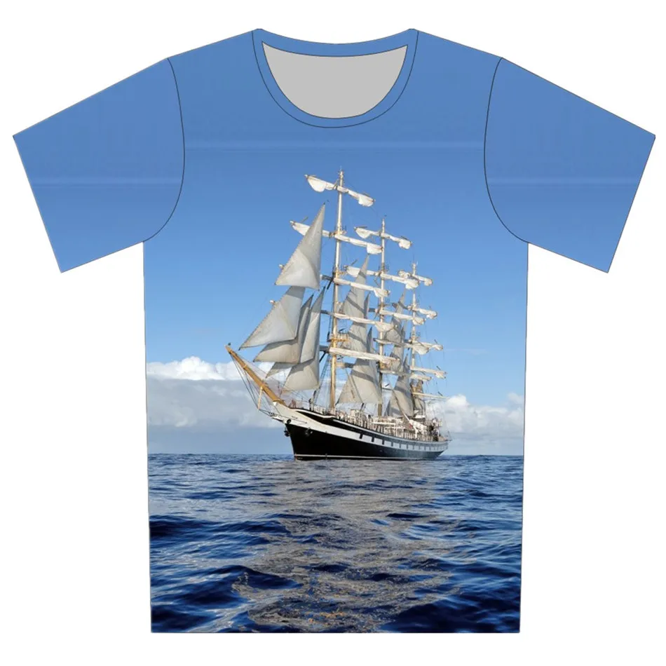 Women/Men Fashion 3D T-shirt Luxury Cruise Ship Fishing Blue Sky Sea Ship's Anchor Brand Design T shirt Boys Girls Tshirt Tops | Женская