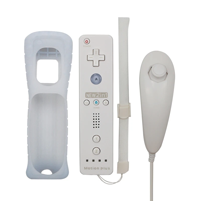 2 в 1 пульт дистанционного управления Nunchuk Combo Встроенный MOTION PLUS для kingd для wii контроллер с защитный силиконовый чехол - Цвет: white