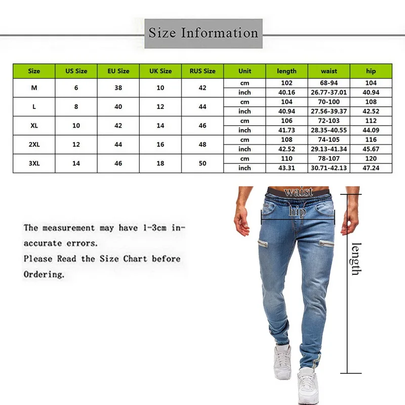 

Men's Elastic Cuffed Pants Casual Drawstring Jeans Training Jogger Athletic Pants Sweatpants 2021 New Fashion Zipper Pants