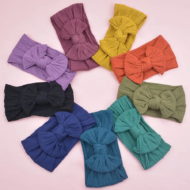 Повязка на голову с бантом для новорожденных эластичный однотонный головной