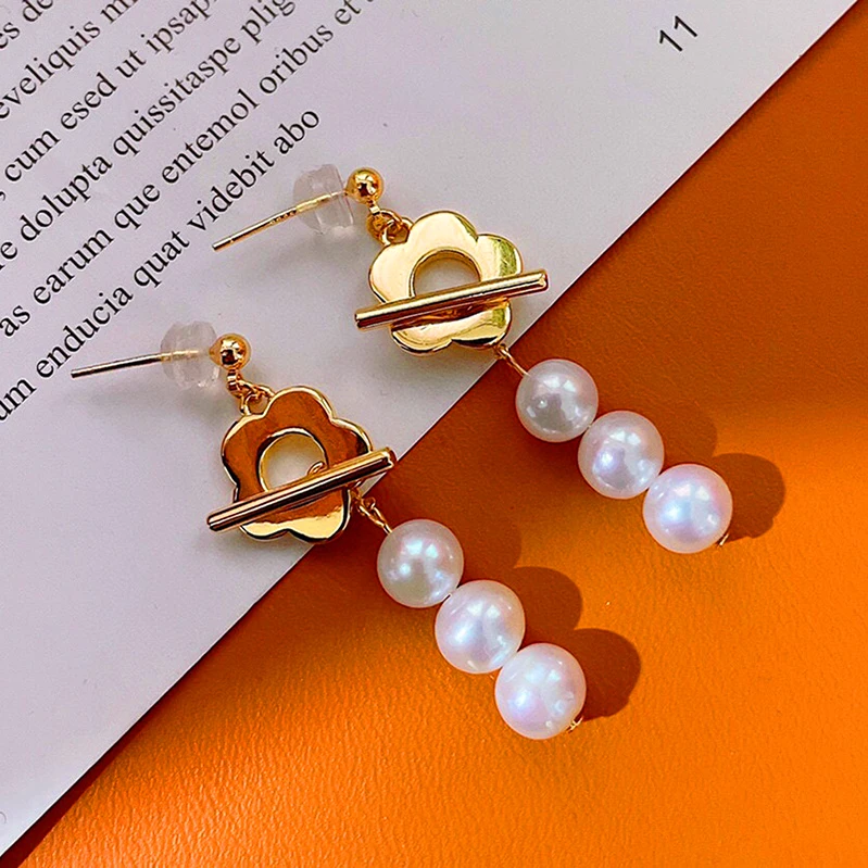 

Natural Freshwater Pearl Ear Studs Female Summer Korean Version 6-7mm Plum Buckle Removable One Style for Dual-Wear