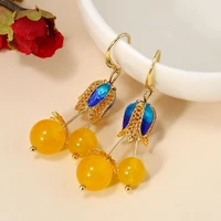 fashion vintage yellow agate drop earrings delicate nature stones women earrings ethnic jewelry gift