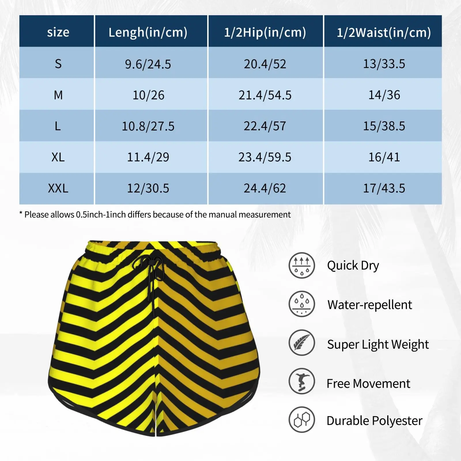 

Bee Stripe Swim Shorts Quick Dry Women Beach Short Bee Stripe Pattern