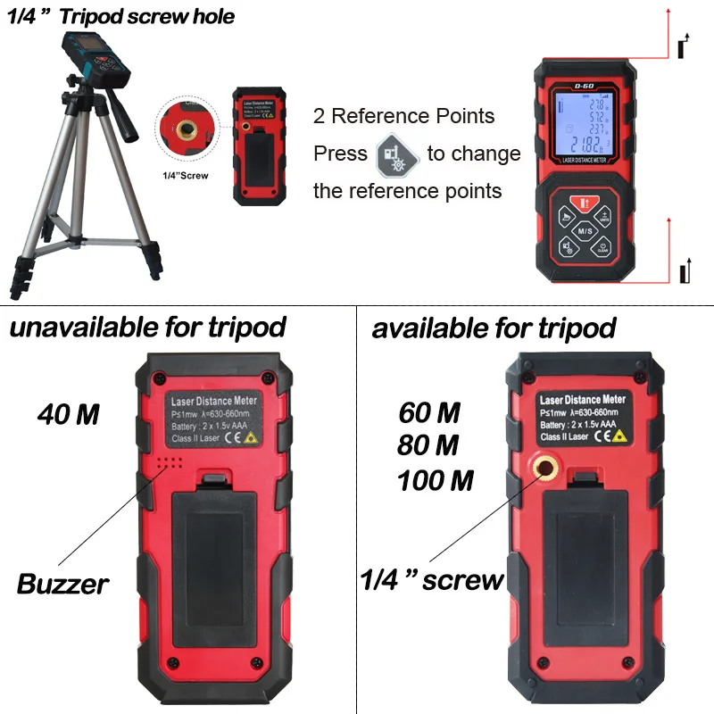 

TECLASER Laser Rangefinder Laser Meter Laser Tape Measure 40M 60M 80M 100M Backlight LCD Digital Ruler Trena Laser Measure Tools