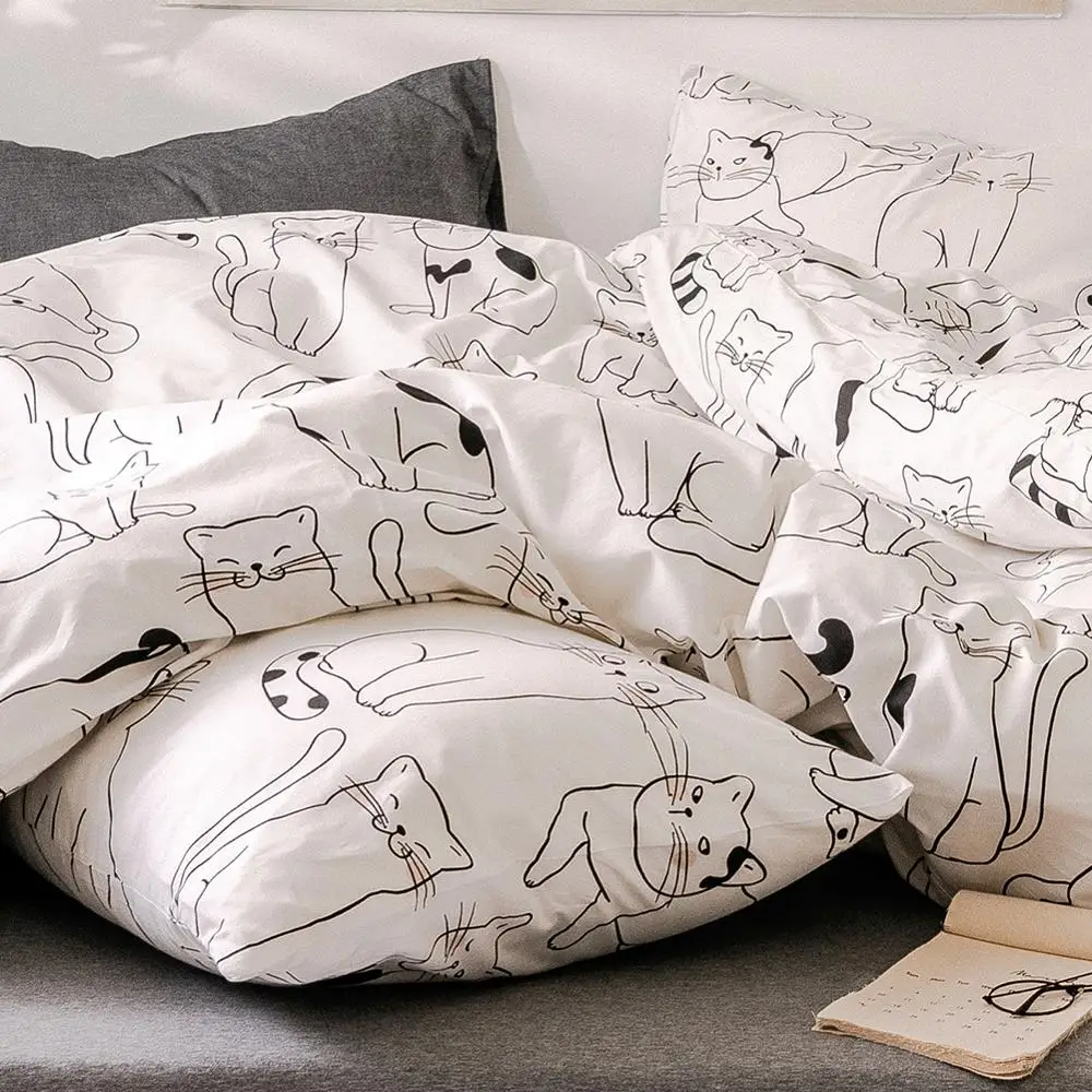 Белое и черное одеяло из 100% хлопка с принтом кота животных пододеяльник
