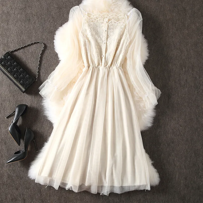 2019 Новинка осени Для женщин элегантное кружевное Открытое платье с длинным