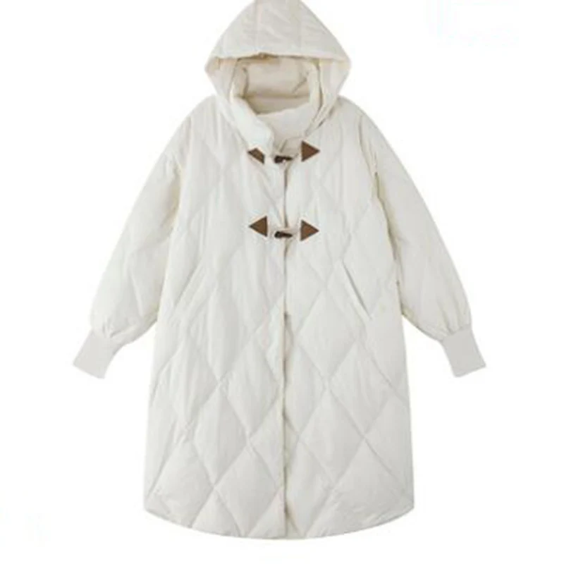 

Winter Jackets Women Coat Female Loose Parka Over-Knee Cotton Padded Korea Hooded Warm Black Solid Long Coat FC495