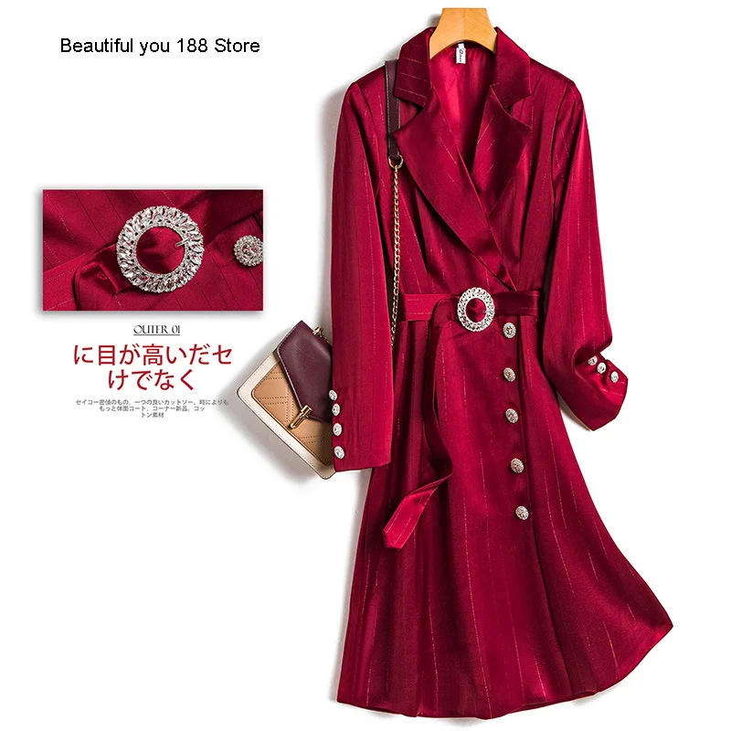 

Women's single French waist suit collar mid-length dress