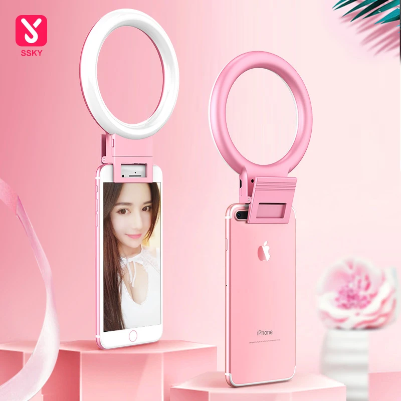 Pink USB Charging LED Self-timer Ring Light for Phone Mobile Supplement Lighting Night Dark Enhanced Fill | Мобильные телефоны и