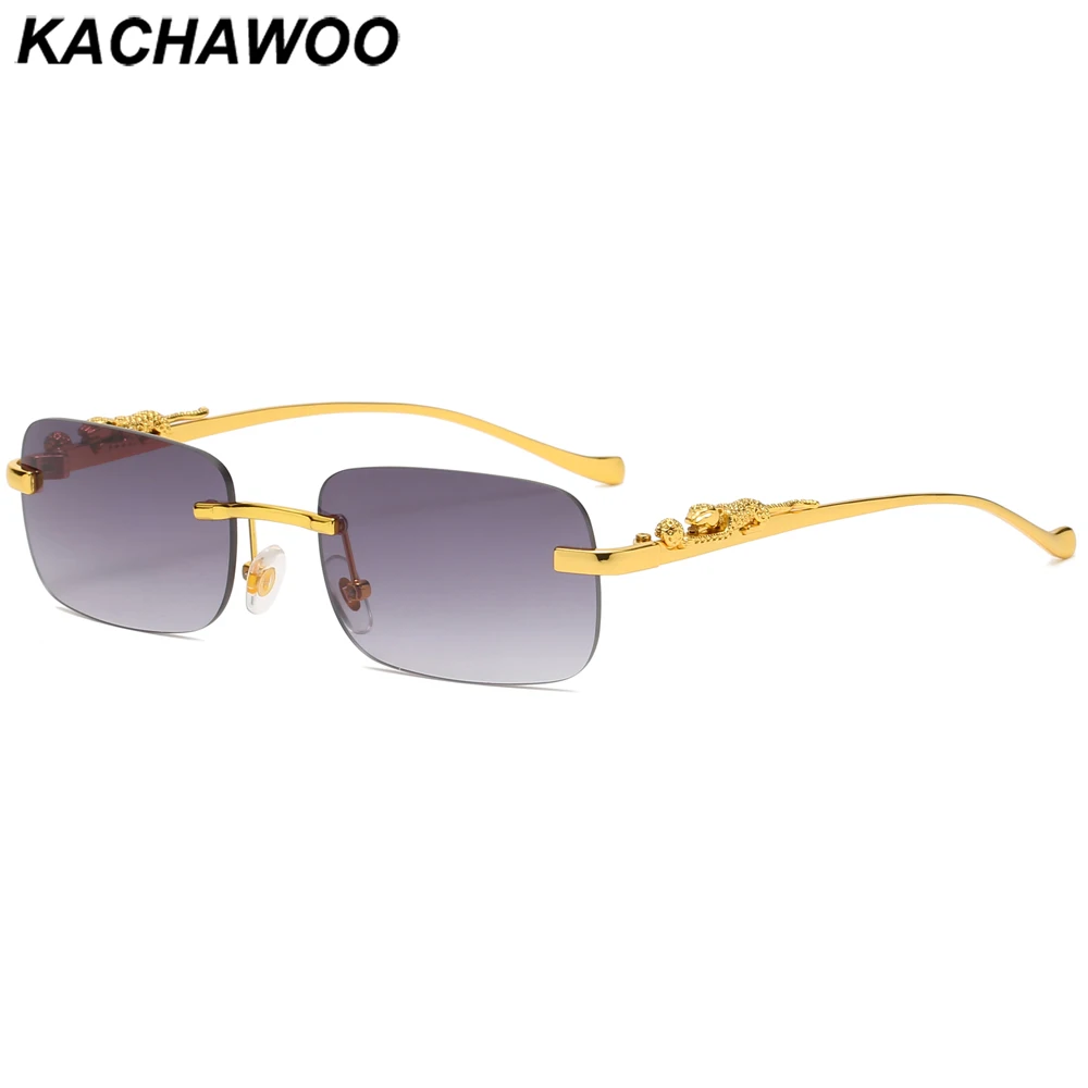 

Мужские и женские прямоугольные солнцезащитные очки Kachawoo, без оправы, серые, коричневые, синие металлические солнцезащитные очки карамельн...