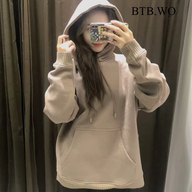 

BTB.WO Za Hoodies Womens Sweatshirt Autumn Winter Warm Long Sleeve Hooded Harajuku Jumper Tops Chic Ladies Pullovers Pull Femme