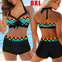 2020 new plus size 8xl sexy women push up bra bandage bikini halter swimsuit swimwear bathing suit shorts beachwear female biqui